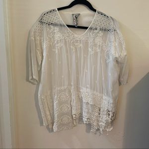 Johnny Was White Embroidery Blouse